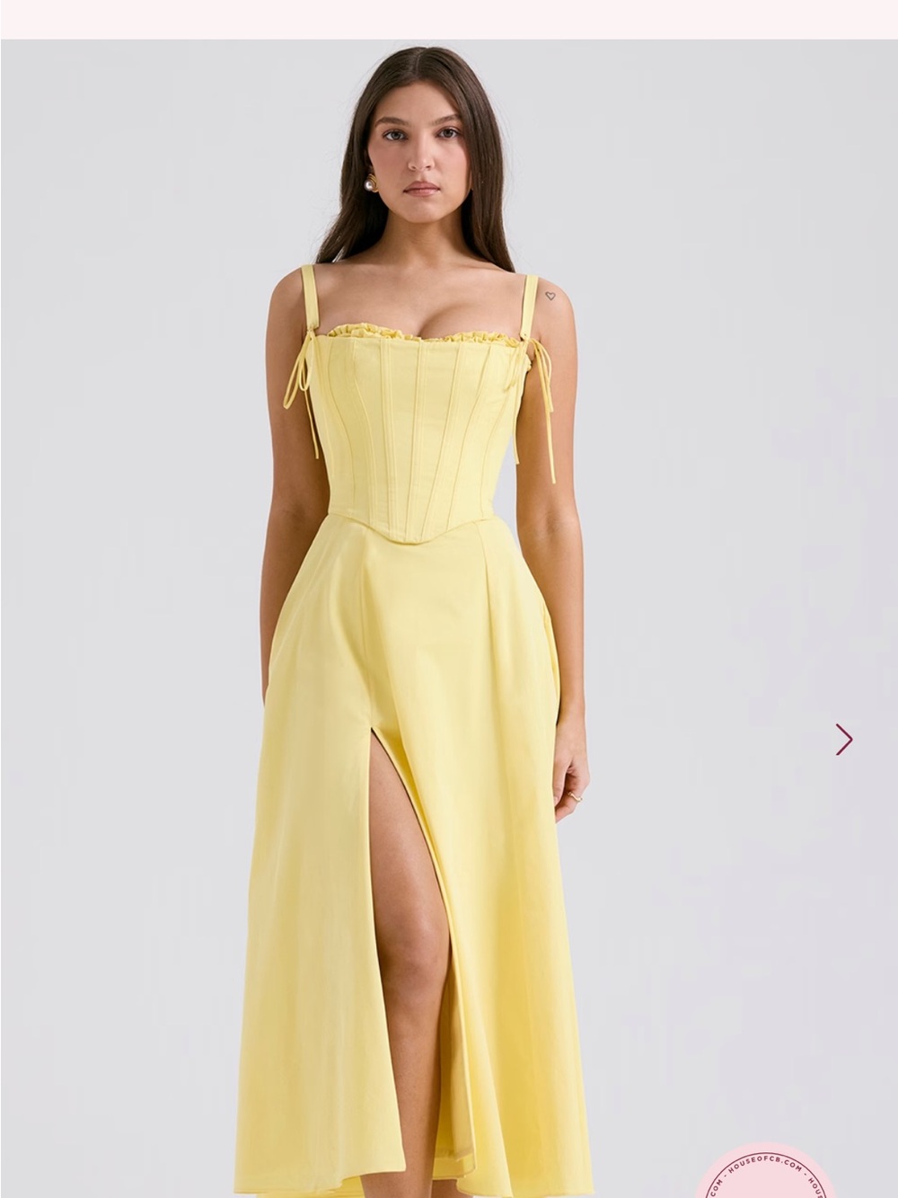 House of CB Clarabelle Yellow Corset Midi Dress with Front Slit